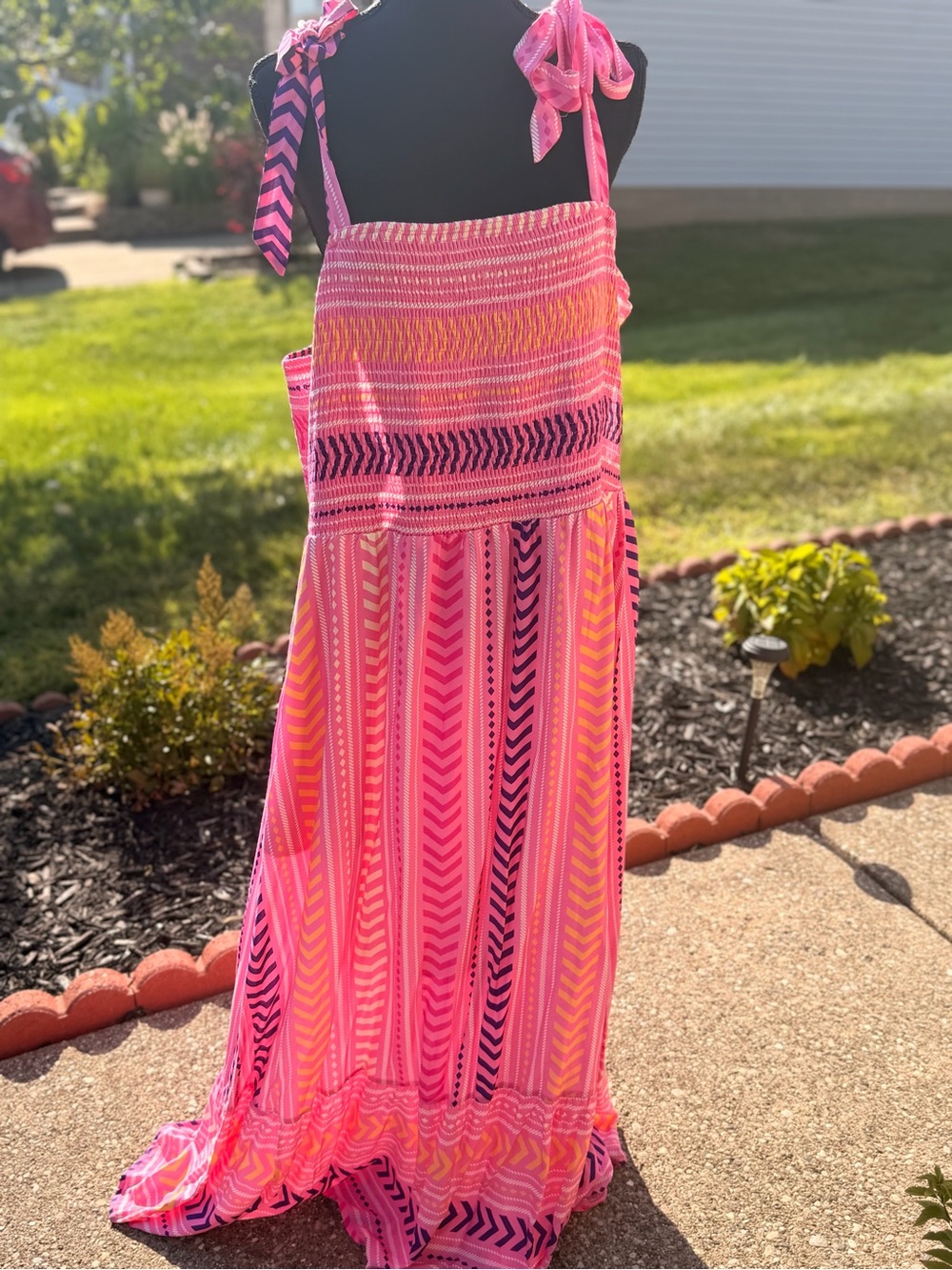 BloomChic Pink & Yellow Patterned Maxi Skirt Dress with Tie Straps
